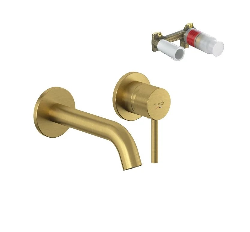 Смеситель для раковины Kludi BOZZ SET наст. умыв. 2 отв., 180 mm, брашированное золото + внутренняя ча — 38244N076S