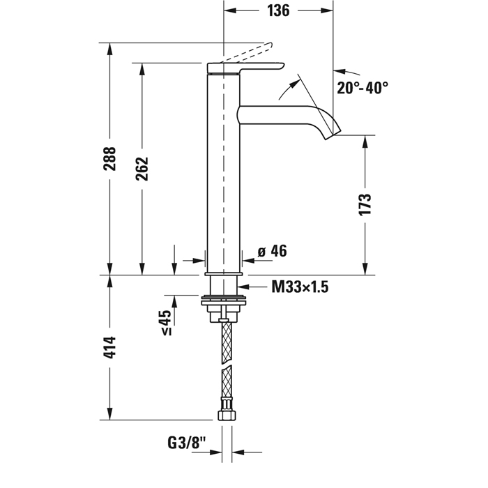 Duravit C.1 Смеситель для раковины, высокий, 1 отв., излив 136мм, цвет: хром