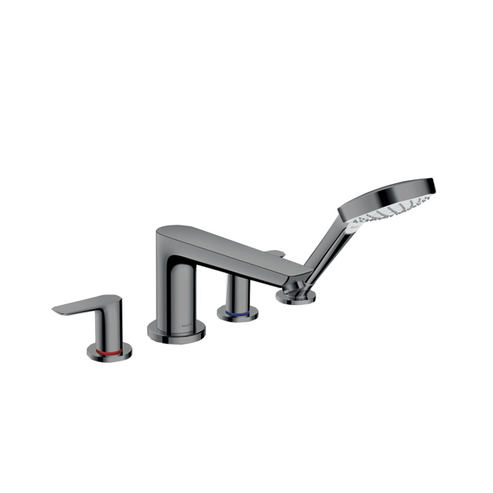 Смеситель на борт ванны Hansgrohe Talis E, на 4 отв, с ручным душем, излив 196мм, цвет: шлифованный черный хром