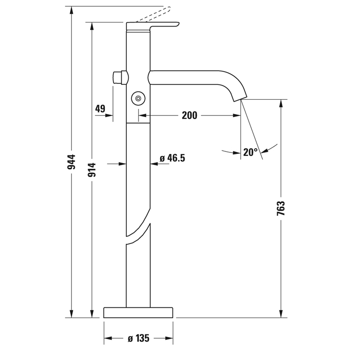 Duravit C.1 Смеситель для ванны, напольный, с ручным душем, цвет: хром
