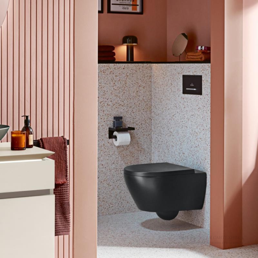 Унитаз подвесной безободковый Villeroy & Boch Subway 2.0, 370 × 560 мм, с сиденьем быстросъемным, плавным закрыванием, цвет: Ebony CeramicPlus