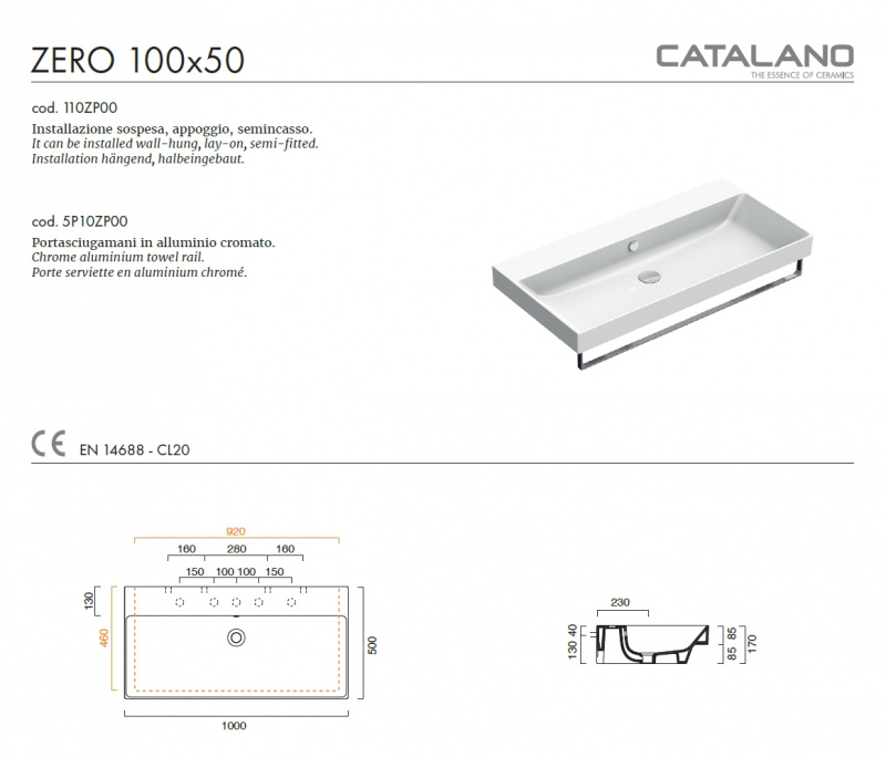 Раковина Catalano New Zero 100x50 0121000001 / 110ZP00