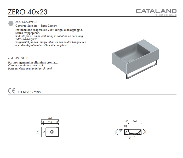 Раковина Catalano Green Lux 40x23 0220410023 / 14023VECS