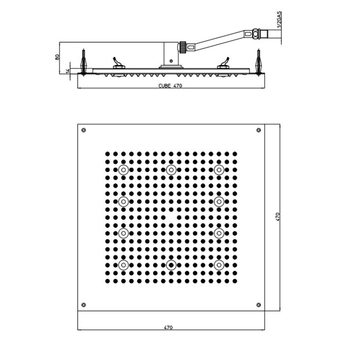 BOSSINI DREAM-CUBE Верхний душ 470 x 470 мм, с 10 LED (белый), блок питания/управления, Cromoterapia, цвет: хром