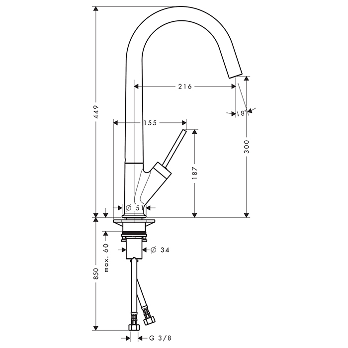 Смеситель для кухни Axor Starck, на 1 отв., с поворотным изливом, цвет: шлифованный никель
