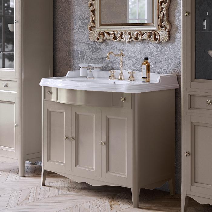 База TW Veronica, с раковиной Simas AR874bi*1 105x56см, с 1отв.,  2 верх.ящ. 3 распашные дверки, доводч. Blum, ручки: Riflesso бронза, напольная, цвет: TORTORA