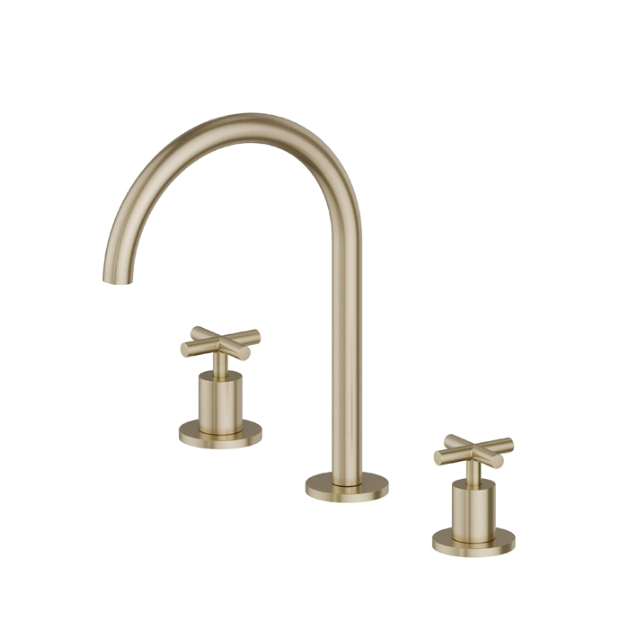 Смеситель для раковины Newform Blink, 3 отв., средний, цвет: PVD brushed pale gold