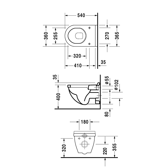 Duravit Starck 3 Комплект: унитаз подвесной 36х54см 220009 + сиденье с микролифтом: 006389 цвет: белый