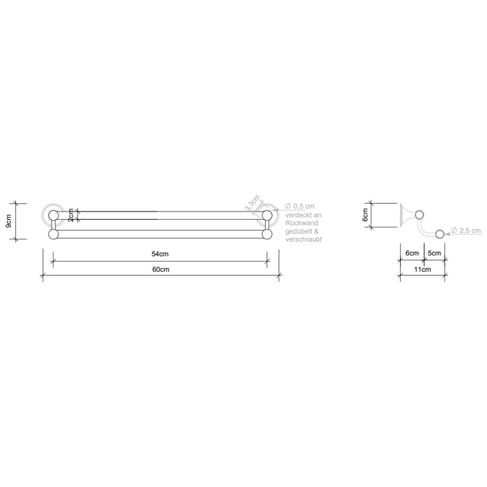 Decor Walther Classic HTD60 Полотенцедержатель двойной 60см, подвесной, цвет: хром
