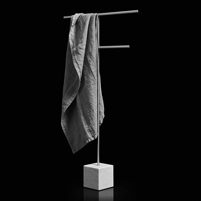 Полотенцедержатель напольный Antonio Lupi Bivio 80см, база из мрамора Carrara satinato, цвет: Satin steel finish