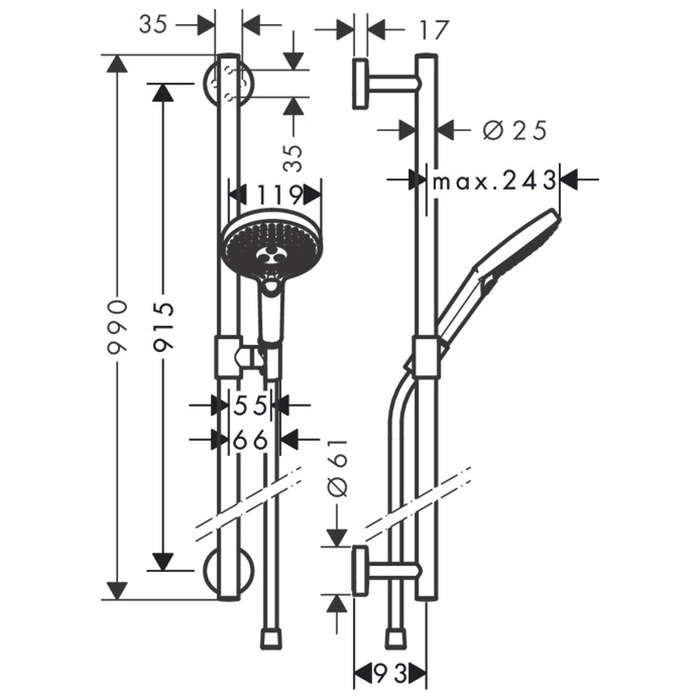 Hansgrohe Raindance Sel.S 120/U'Comfort Душевой гарнитур, 90см, цвет: хром
