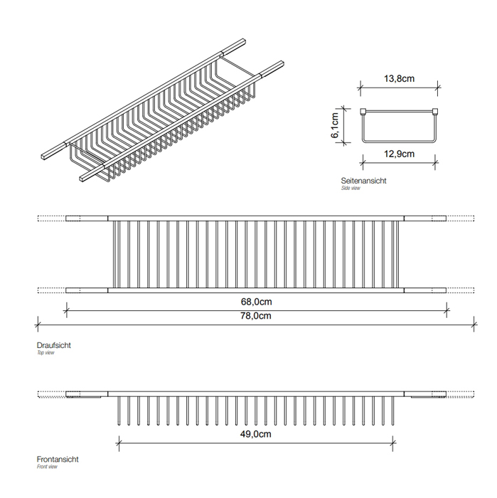 Decor Walther WA WAN1 Полка для ванны 68-78x14x6см, настольный, цвет: хром