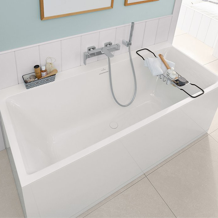 Villeroy&Boch Subway 3.0 Ванна встраиваемая 180х80х48см, слив по центру, компл. ножек, слив-перелив: белый, материал: Quaryl, цвет: альпийский белый