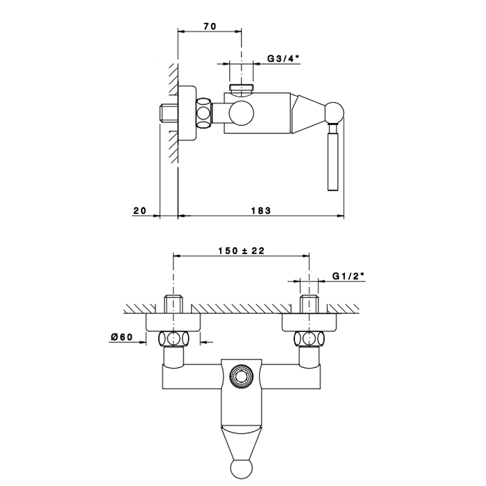Nicolazzi Torre Смеситель для душа на 2 отверстия, вывод сверху 3/4", цвет: хром