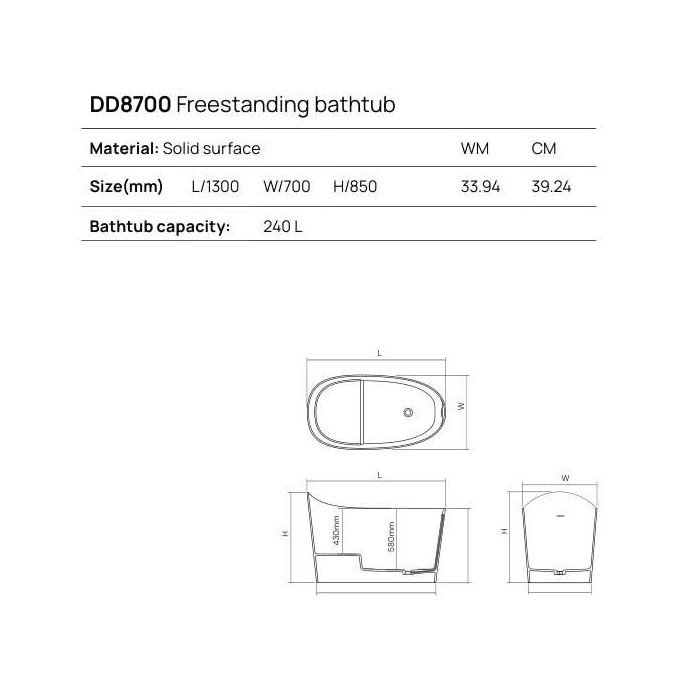Dea Design Single Ванна 130х70х85см, отдельностоящая, Solid Surface, цвет: Black №16