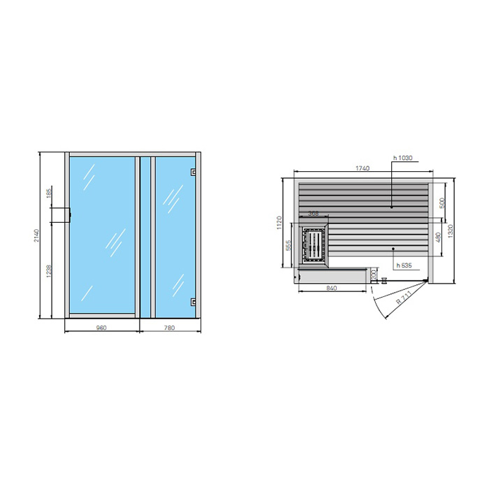 Effegibi Yoku S Glass Био-Сауна 174x132х214см, угловая SX, цвет: термообработанная древесина