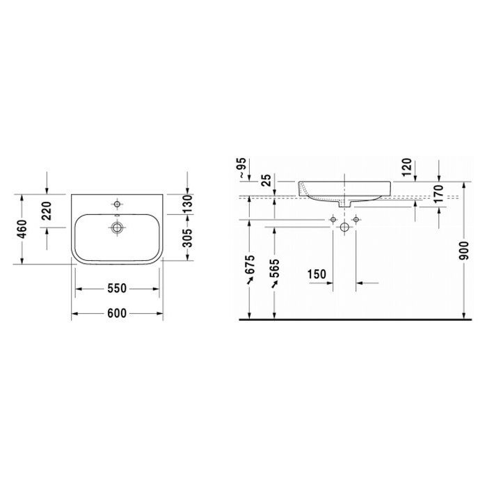 Duravit Happy D.2 Раковина 65х46см., встраиваемая сверху, 1 отв., со слив-переливом, с креплением, цвет: белый