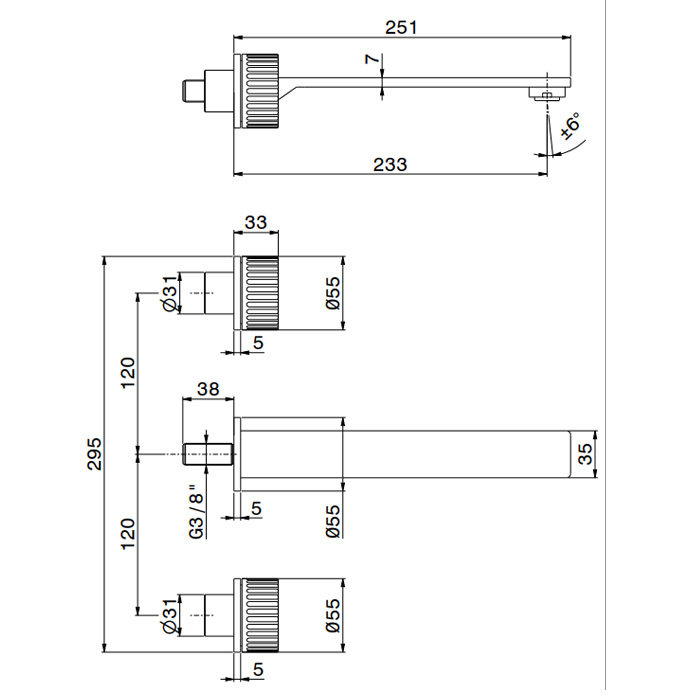Смеситель для раковины Newform Steel Line, настенный, без донного клапана, цвет: pvd brushed gun metal