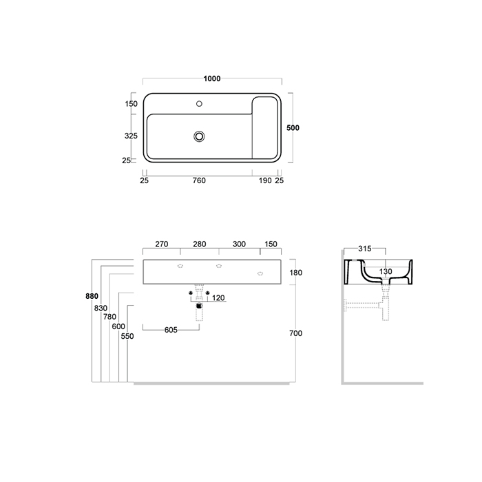 Simas Hop Раковина чаша подвесная 100x50xh18 см, без отв. для смесителя, цвет: moka matt