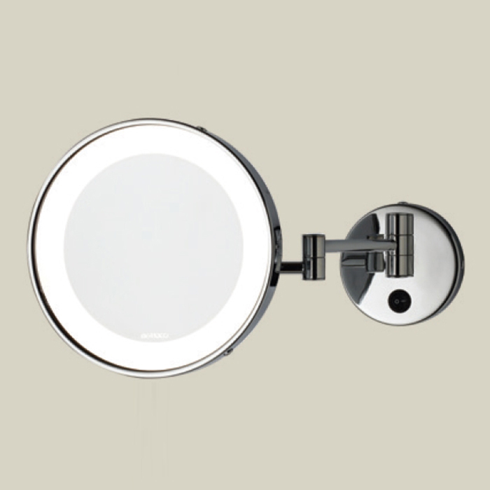 Зеркало косметические Bertocci Specchi, настенное круглое зеркало с LED-подсветкой, выключ.,3кратное увелич, цвет: никель матовый