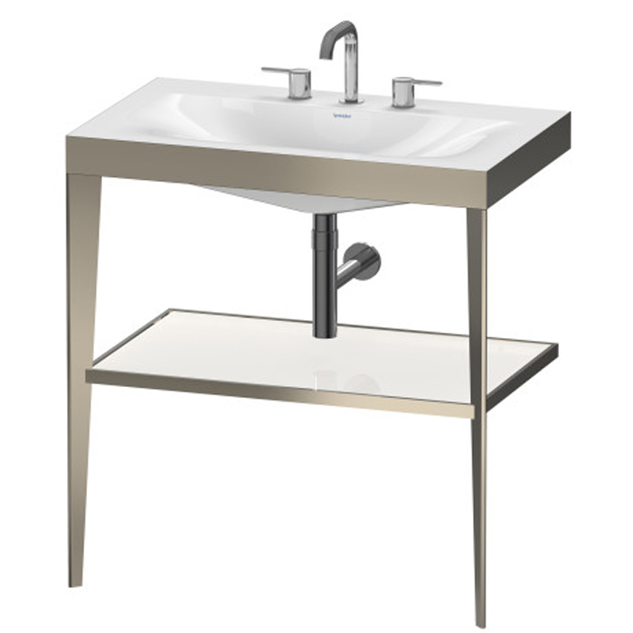 Консоль Duravit XViu напольная, 80x48x85см с полкой, с раковиной без перелива, 3 отв., цвет: champagne matt/white high gloss lacquer
