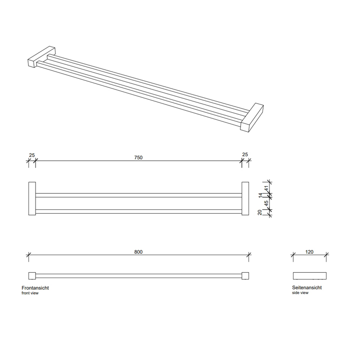 Decor Walther Corner HTD80 Полотенцедержатель 80см, двойной, подвесной, цвет: золото