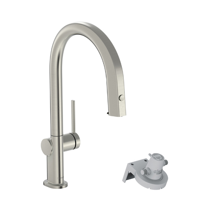Смеситель для кухни Hansgrohe Aqittura, 1 отв., с вытяжным изливом 1jet и функцией фильтрации, цвет: нержавеющая сталь