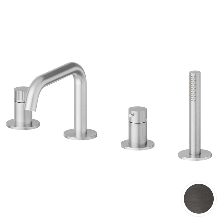 Смеситель на борт ванны Newform Steel Line, 4 отв., с ручным душем, цвет: pvd brushed gun metal