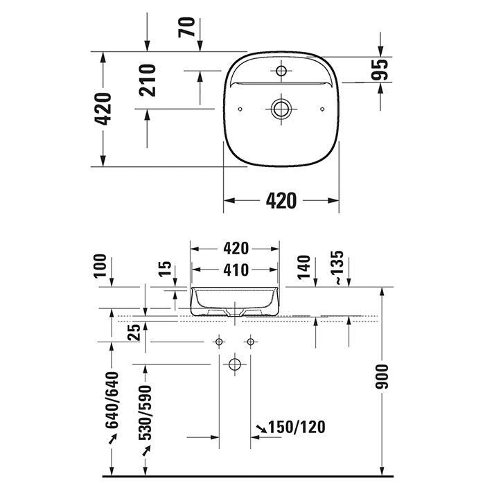 Duravit Zencha Раковина 42х42х14см, накладная, 1 отв., цвет: белый глянцевый