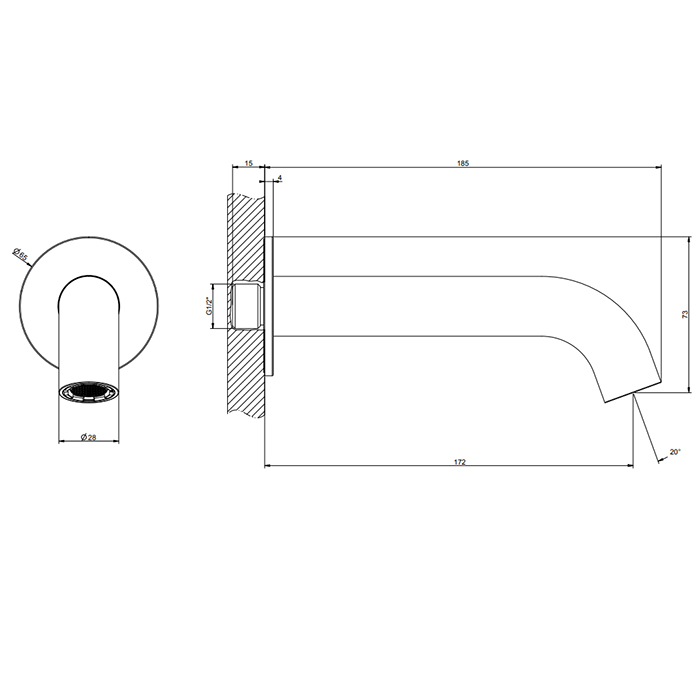 Gessi 316 Излив для ванны 172мм на 1/2”, с удаленным управлением, цвет: brushed black metal pvd
