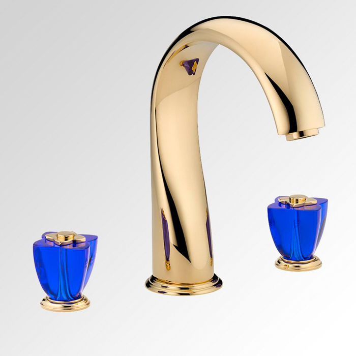 Смеситель для ванны THG Pуtale de cristal bleu, 3 отв., цвет: золото/синий хрусталь
