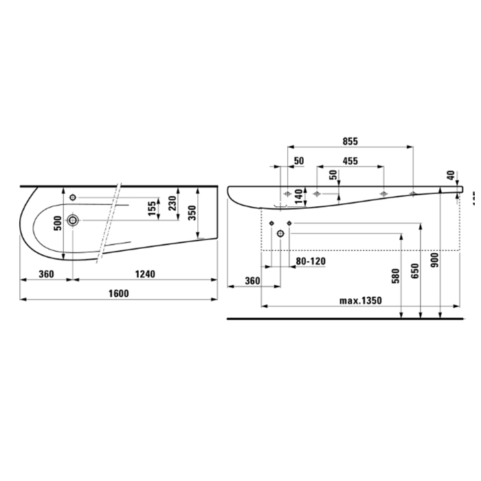 Раковина Laufen Alessi One 160х50х16.5 см, 1 отв., покрытие LCC, цвет: белый