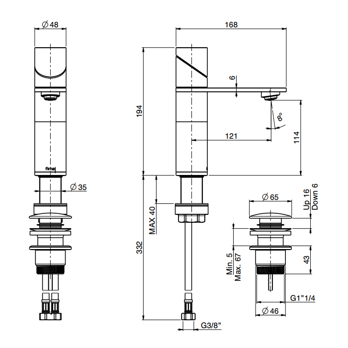 Fima Carlo Frattini Slide Смеситель для раковины, 1 отв., цвет: Stainless Steel