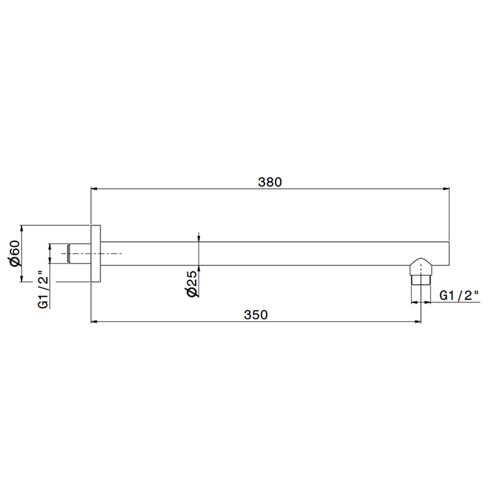 Newform X-STEEL 316 Кронштейн для верхнего душа, настенный., L=35см, G1/2", цвет: нержавеющая сталь