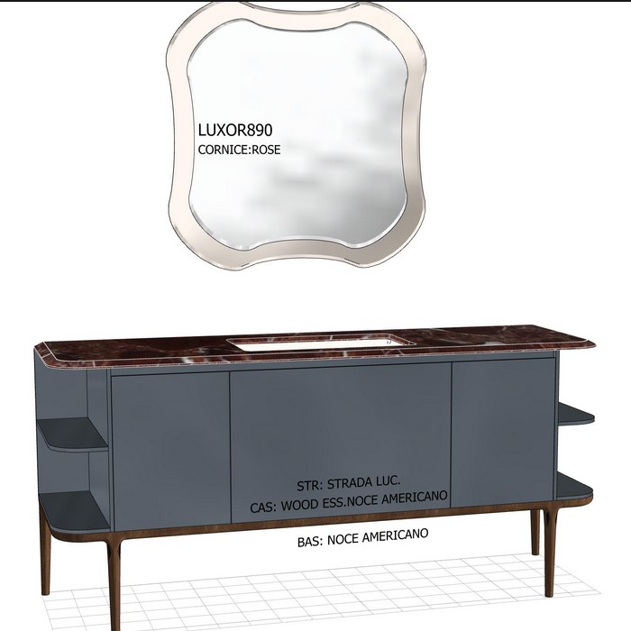 Antonio Lupi ILBagno Комплект мебели: тумба напольная с раковиной 180x54см, мраморная столешница, зеркало, цвет: Strada lucido/Rose/хром