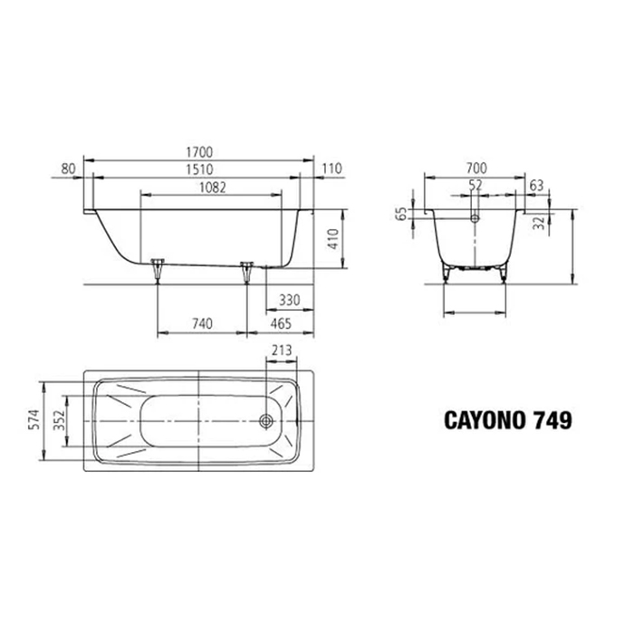 Kaldewei Cayono Ваннa встраиваемая 170х70см, мод.749, цвет: белый