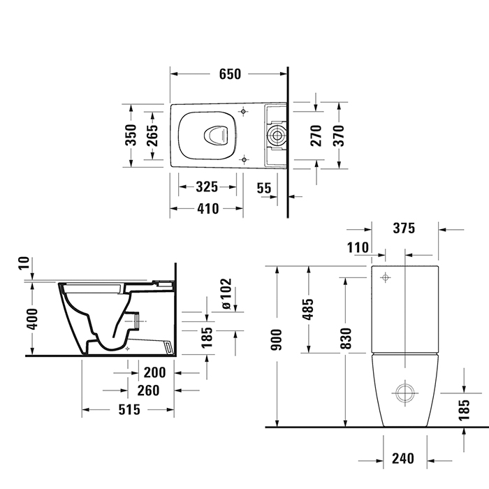Duravit Viu Унитаз напольный 35x65см, rimless, слив универсальный, с креплением, с HygieneGlaze, цвет: белый