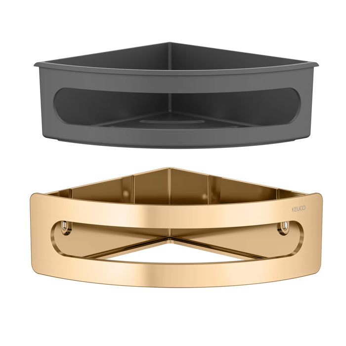 Полочка для душа Keuco Elegance, подвесная, угловая, цвет: brushed brass/anthracite