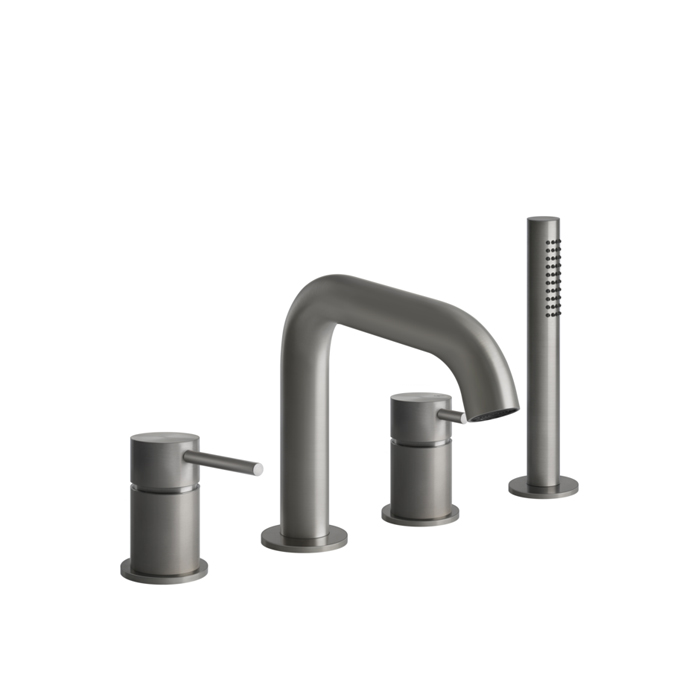 Смеситель для ванны Gessi Bath316 на 4 отверстия, с переключателем, изливом и шлангом 1,50 м, цвет: шлифованная сталь, цвет: шлифованная сталь
