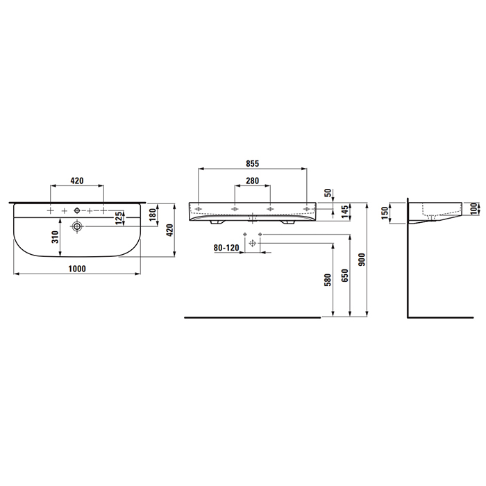 Laufen Sonar Раковина подвесная 100x42x14.5см, с 1 отв., с переливом, цвет: белый