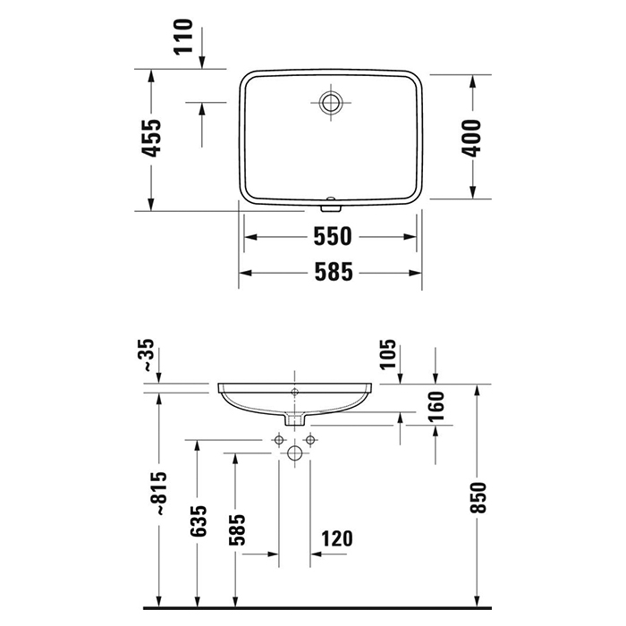 Duravit No 1 Раковина 55х40см., встраиваемая снизу, без отв., с переливом, цвет: белый глянцевый