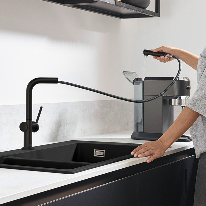 Смеситель для кухни Hansgrohe Talis M54, 1 отв., с вытяжным изливом 1jet, цвет: черный матовый