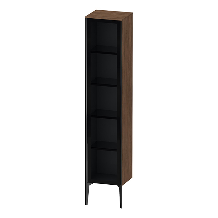 Шкаф подвесной со стеклянной дверью Duravit XViu 40x36x177см, 4 стеклянные полки (петли справа), цвет: walnut dark/черный матовый