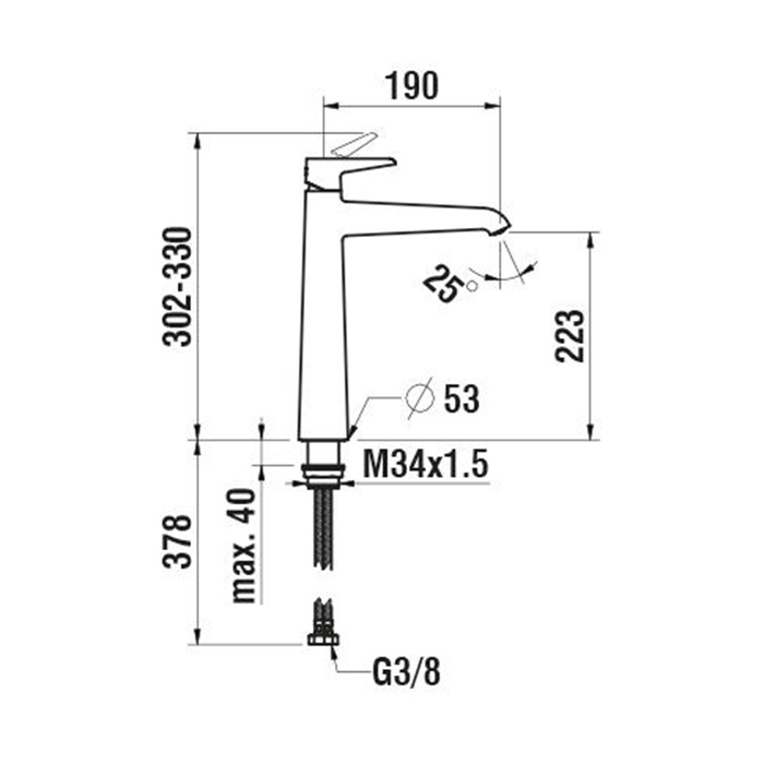 Laufen Val Смеситель для раковины, на 1 отв., высокий, излив 19см, Eco+, цвет: хром