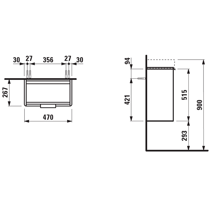 Laufen Base Тумба с раковиной, 47x26.5x53см, с 1 дверью, петли слева, органайзер для ящика, цвет: белый матовый