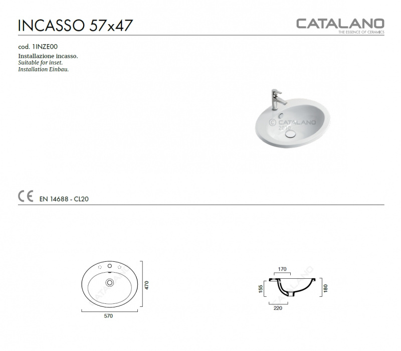 Раковина Catalano Incasso 57x47 0725571001 / 1INZE00