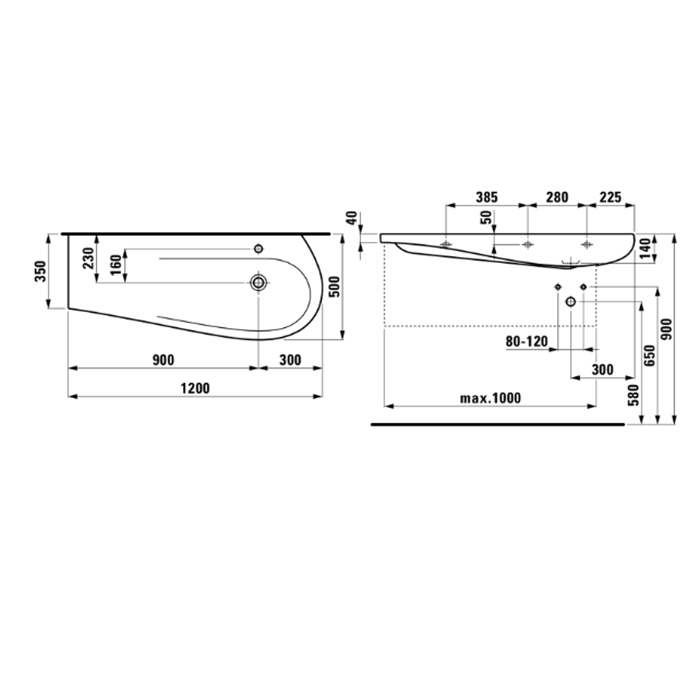 Laufen Alessi One Раковина 120х50х16.5 см, 1 отв., покрытие LCC, цвет: белый