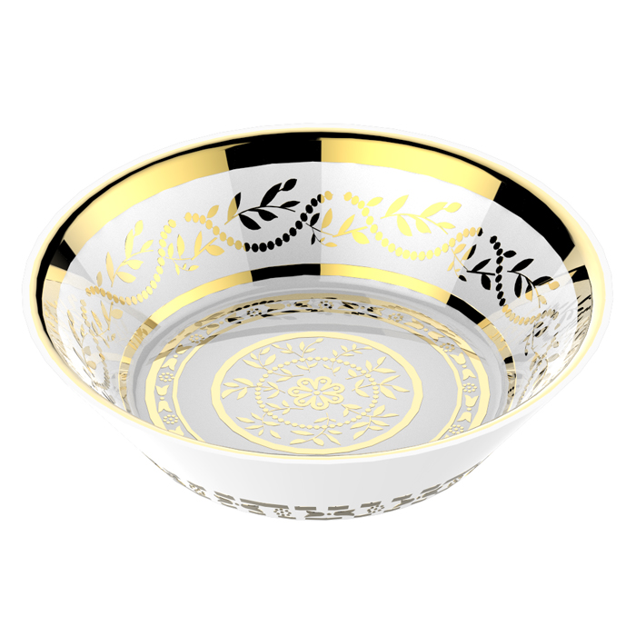 THG MARQUISE NOIR DECOR OR Блюдо керамическое ø130 мм, настольное, декор черный/золото, цвет: белый