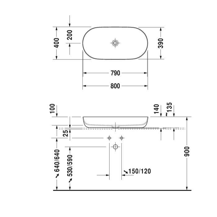Duravit Luv Раковина 80х40см, без отв., на столешницу, без перелива, цвет: белый