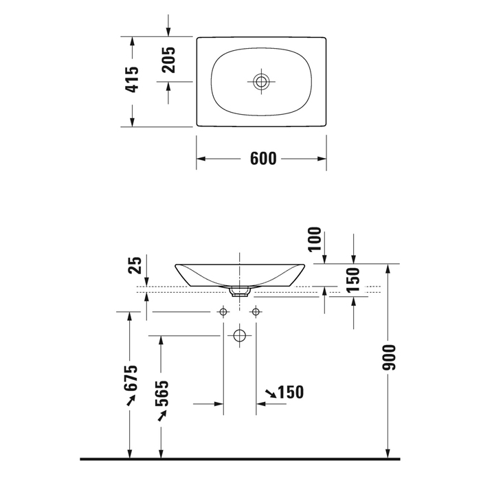 Duravit Viu Раковина 60х41.5х10 см, без отв., накладная, без перелива, выпуск с керамической крышкой, с покрытием WG, цвет: белый